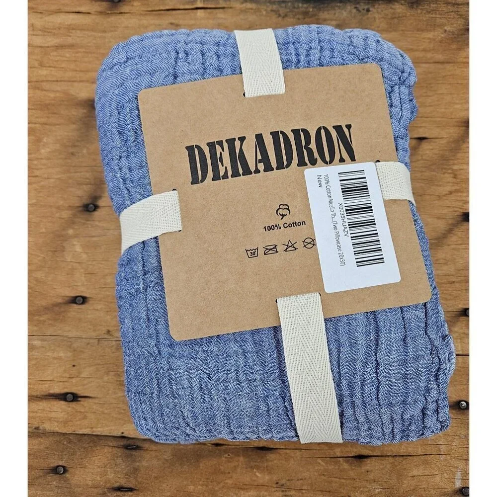 New Dekadron Cotton Muslin Blue Pillowcases Set of 2 20x30 Standard